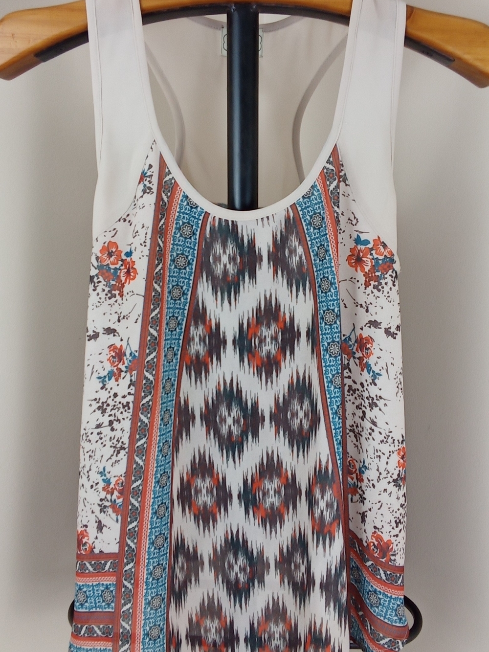 eyelash couture Cream Tank with Orange & Teal Printed Panels
